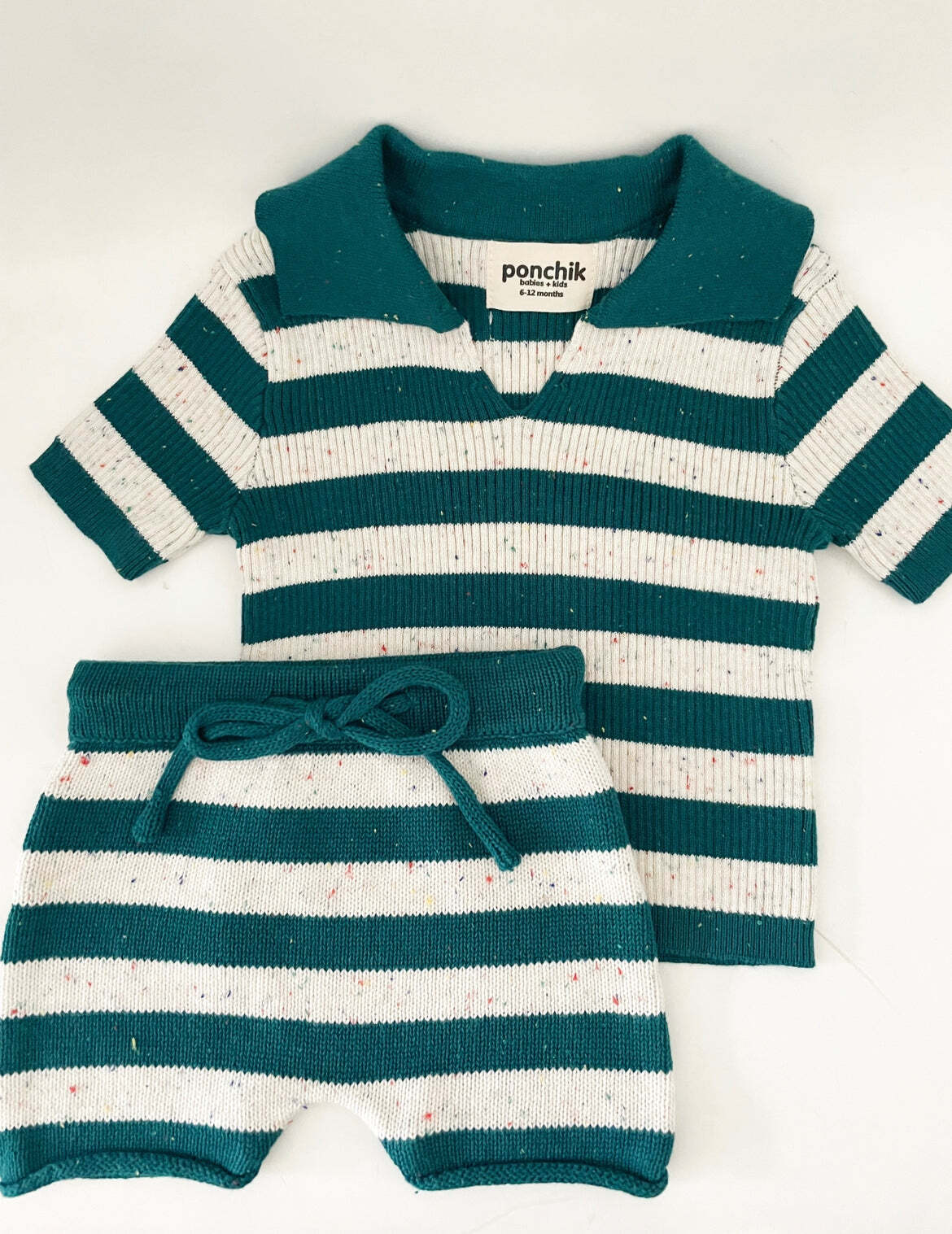 Ponchik Cotton Polo Peacock Speckle Stripe Knit Size 2y
