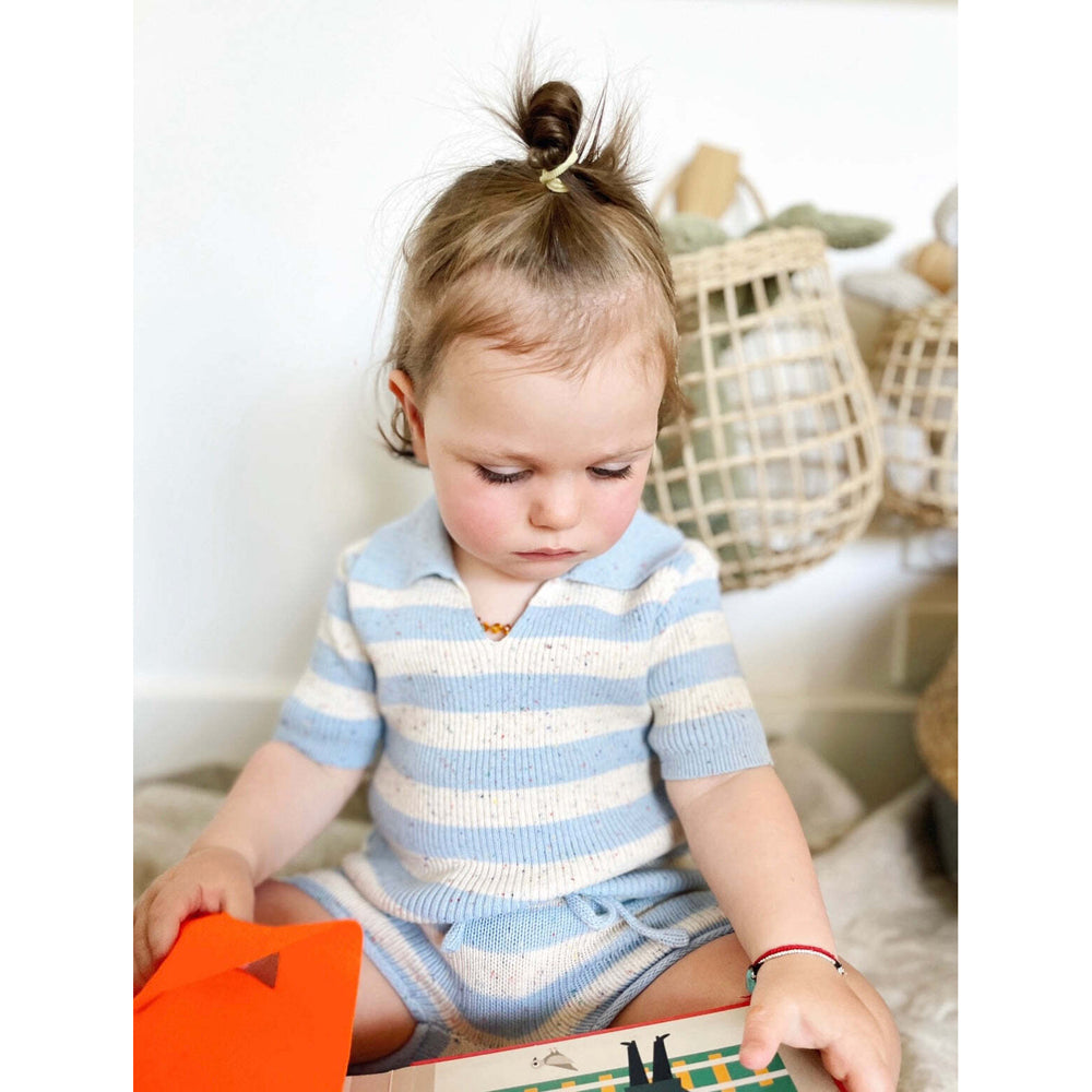 Ponchik Cotton Polo Ocean Speckle Stripe Knit Size 6-12m
