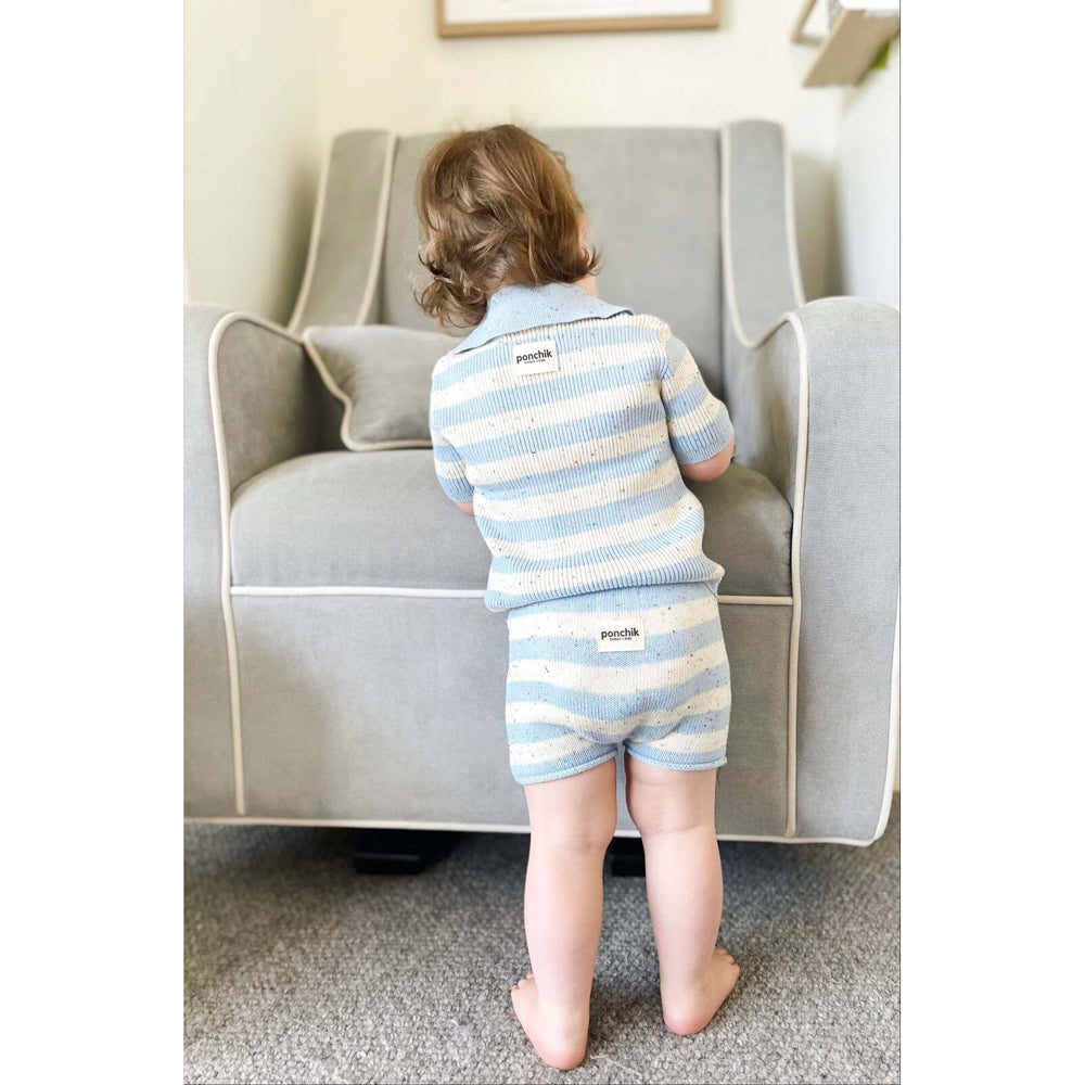 Ponchik Cotton Polo Ocean Speckle Stripe Knit Size 12-18m
