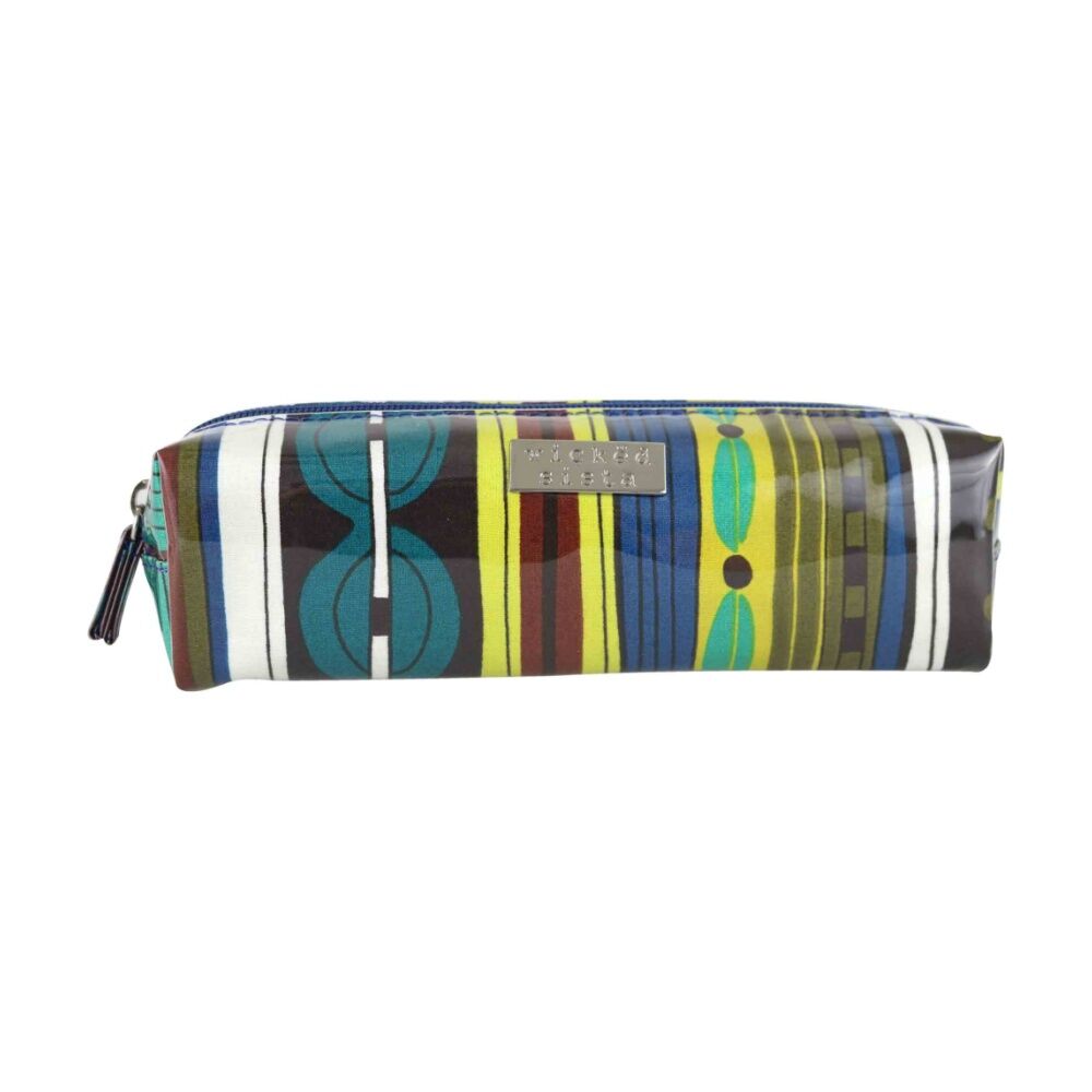 Wicked Sista Zesty Long Cosmetic Bag Waterproof Stripe - Green