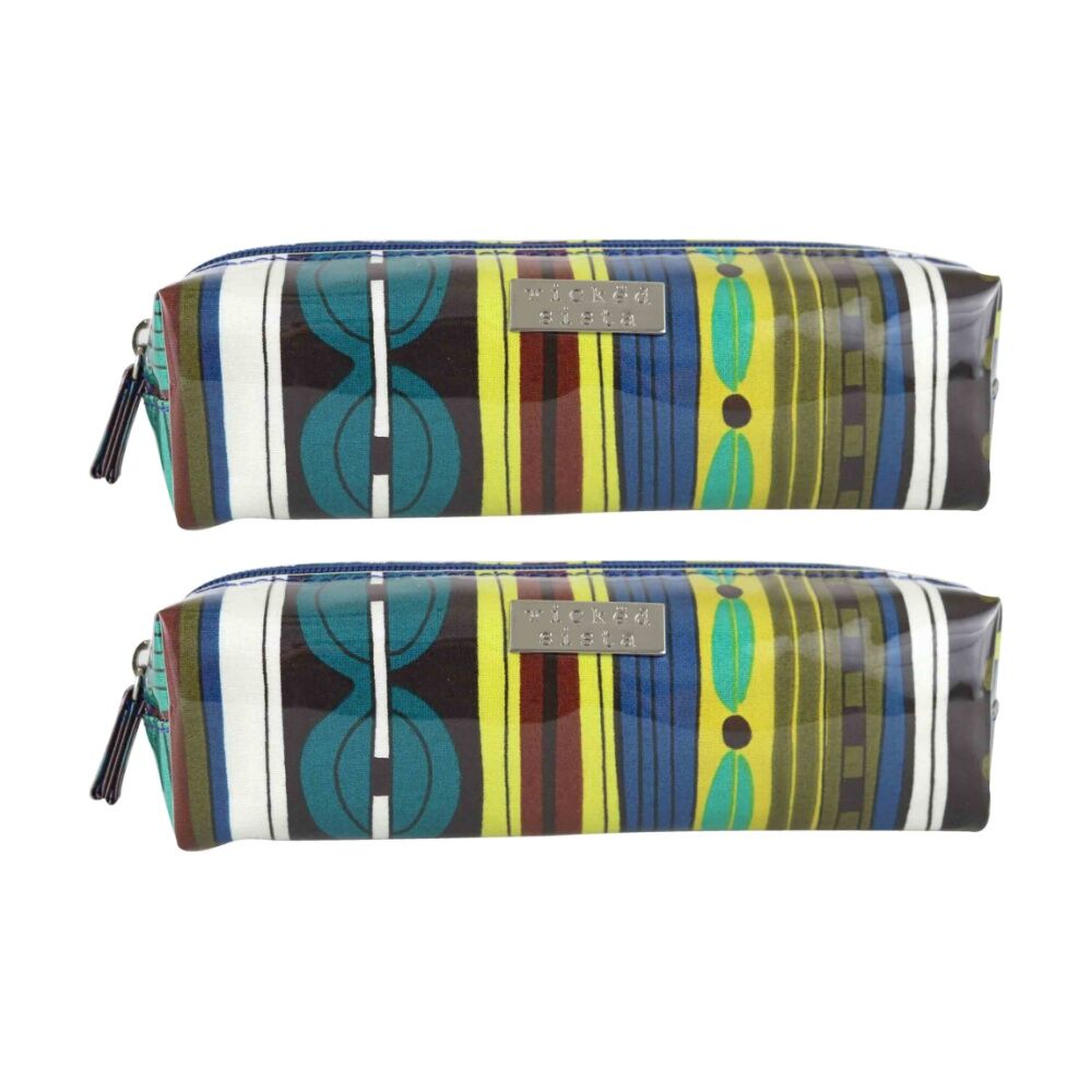 2PK Wicked Sista Zesty Long Cosmetic Bag Waterproof Stripe - Green