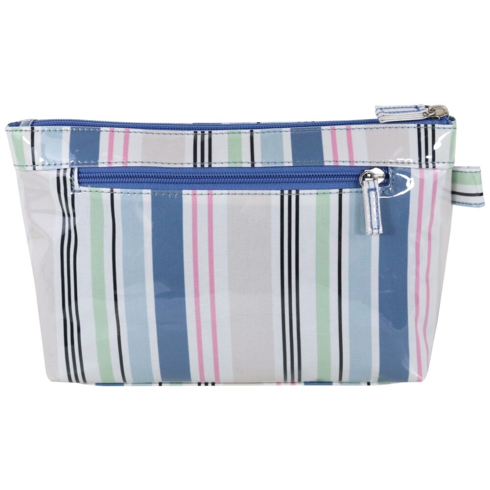 Wicked Sista Anderson Stripe Large Luxe Cosmetic Waterproof Makeup Bag Blue