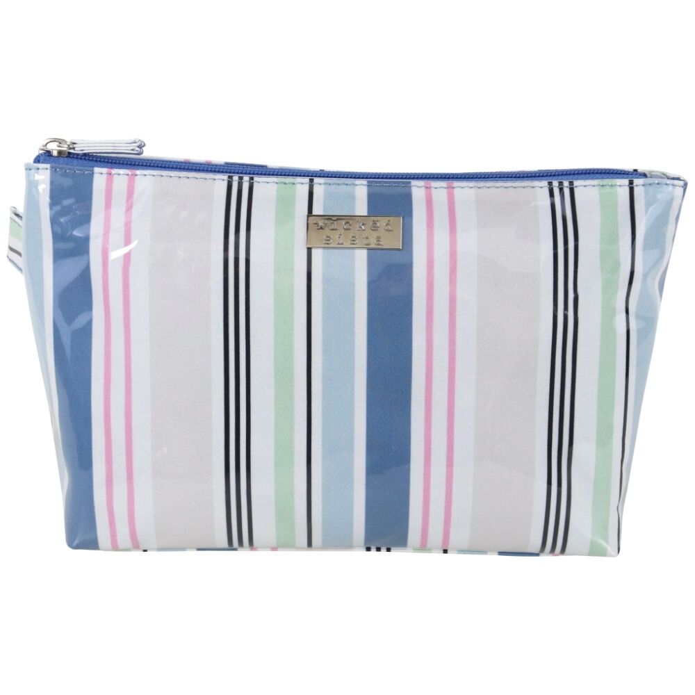 Wicked Sista Anderson Stripe Large Luxe Cosmetic Waterproof Makeup Bag Blue