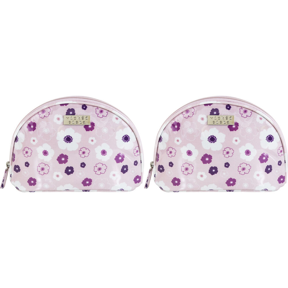 2PK Wicked Sista Seasons Floral Half Round Shell Cosmetic Bag - Pink