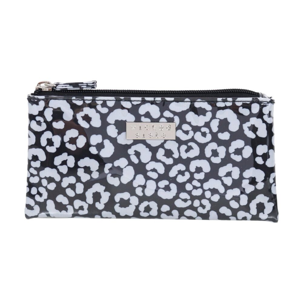 Wicked Sista Small Flat Purse Waterproof Watercolour Leopard - Black/Grey