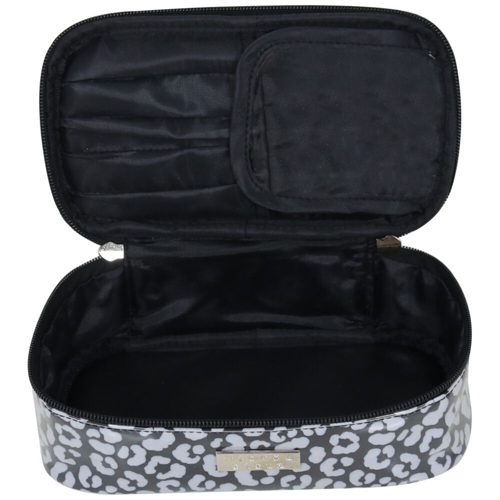 Wicked Sista Watercolour Leopard Brush Bag Cosmetic Rectangle - Black/Grey
