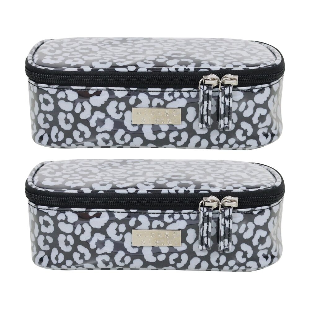2PK Wicked Sista Watercolour Leopard Brush Bag Cosmetic Rectangle - Black/Grey