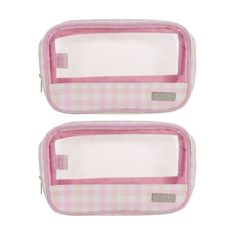 2PK Wicked Sista Clear Cos Bag Cosmetic Makeup Organiser - Pastel Gingham