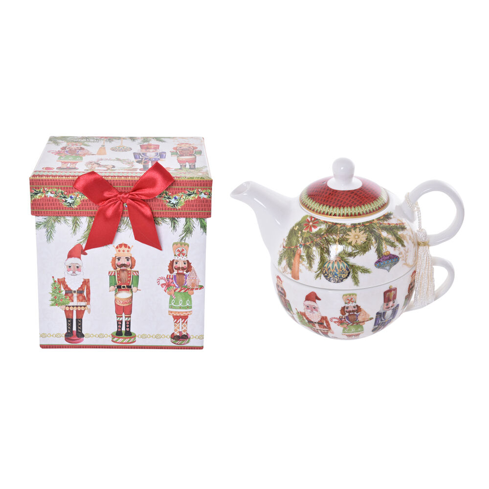 Gibson Gifts Nutcracker Christmas Bone China Tea Set For One w/ Teapot & Cup