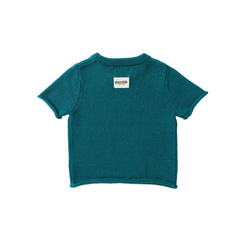 Ponchik Cotton Tee Peacock Speckle Knit Size 3y