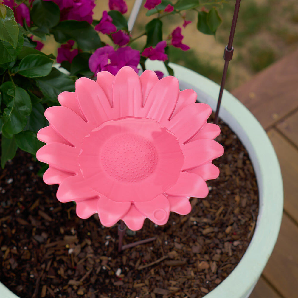 Annabel Trends Bamboo Bird Bath Sunflower w/ Iron Stand 60cm Pink