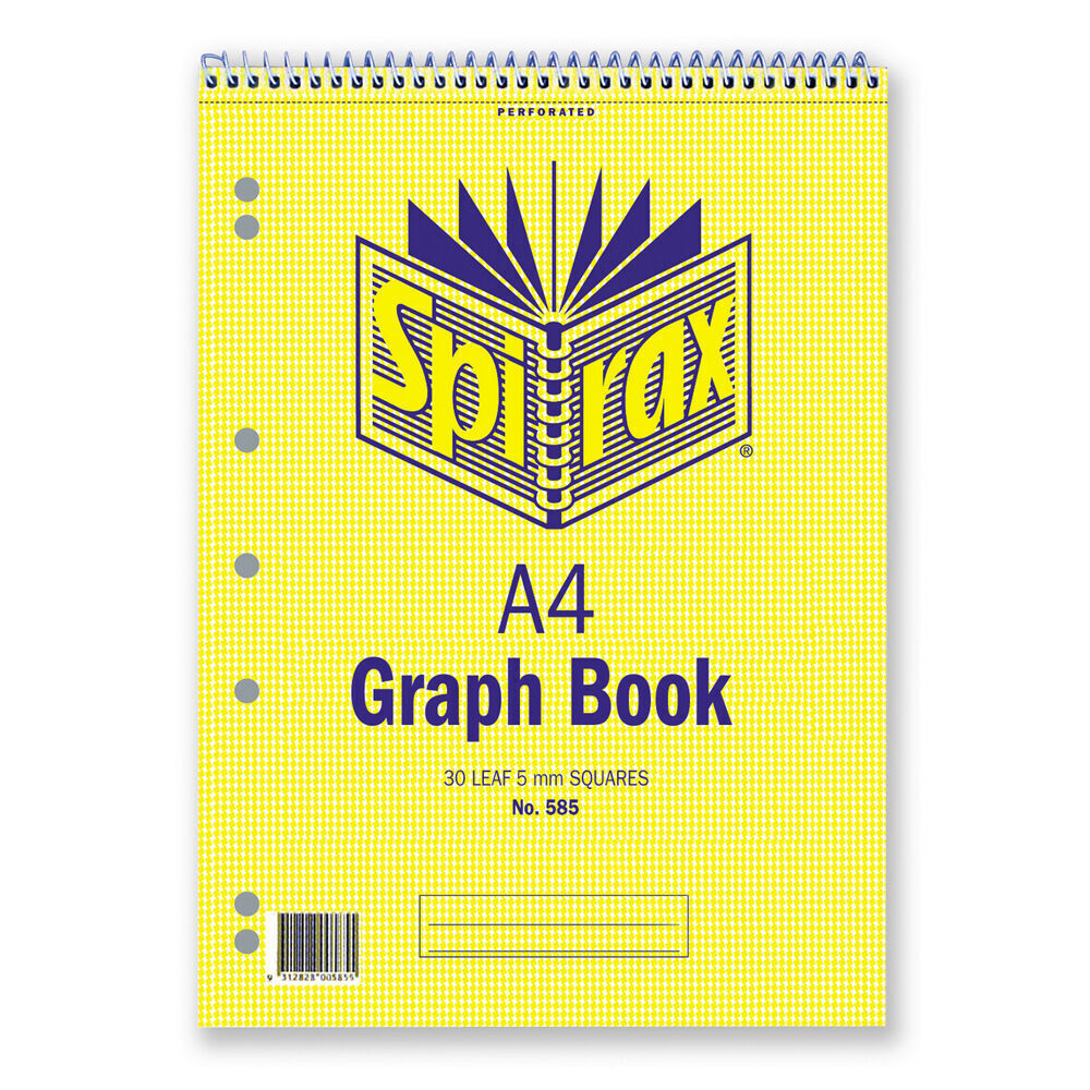 10PK Spirax 585 Graph Book A4 30 Pages 5mm Square Yellow