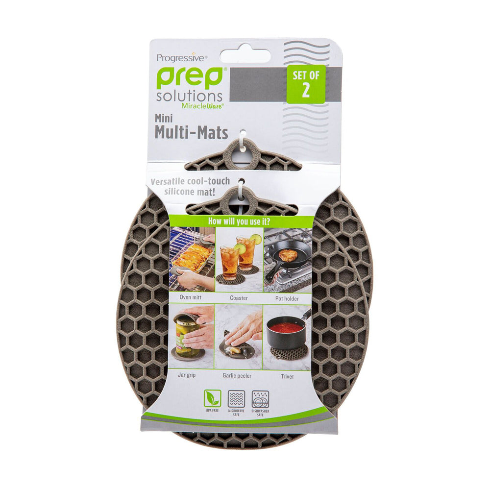2x 2pc Progressive 14cm Mini Multi Mat Silicone Coaster Set Round Charcoal Grey