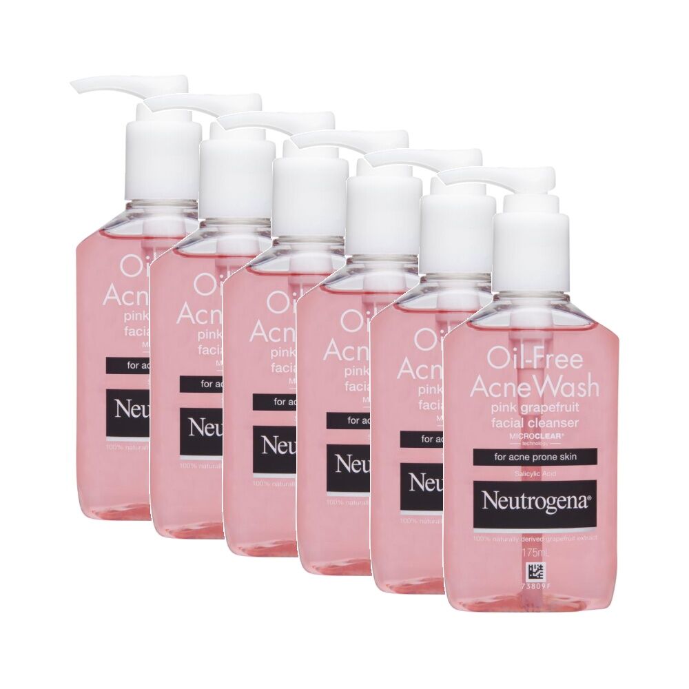 6PK Neutrogena Oil Free Acne Wash Pink Grapefruit Facial Cleanser 175ml
