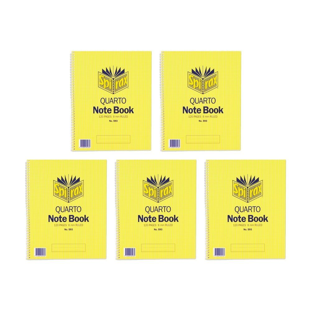 5PK Spirax 593 Quatro Spiral Bound Writing Notebook 120 Pages 252x200mm
