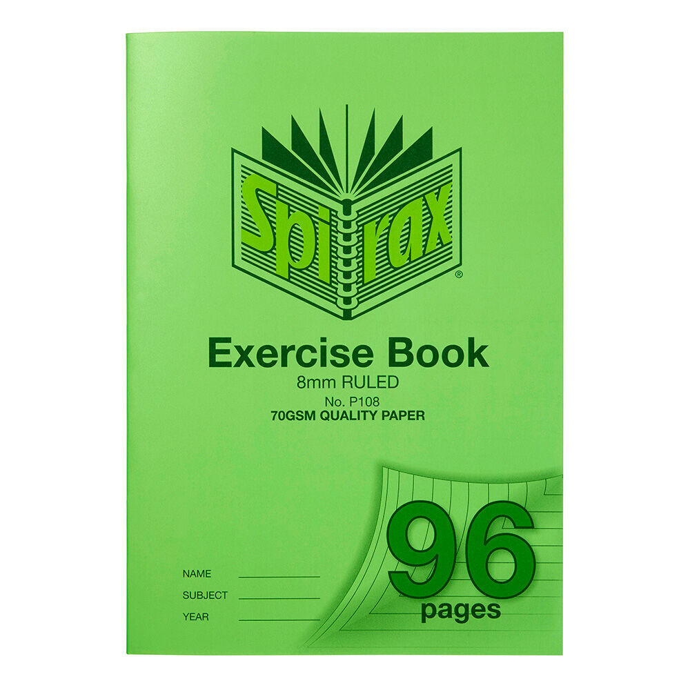 10PK Spirax P108 Exercise Book A4 96 Pages 8mm Ruled Green