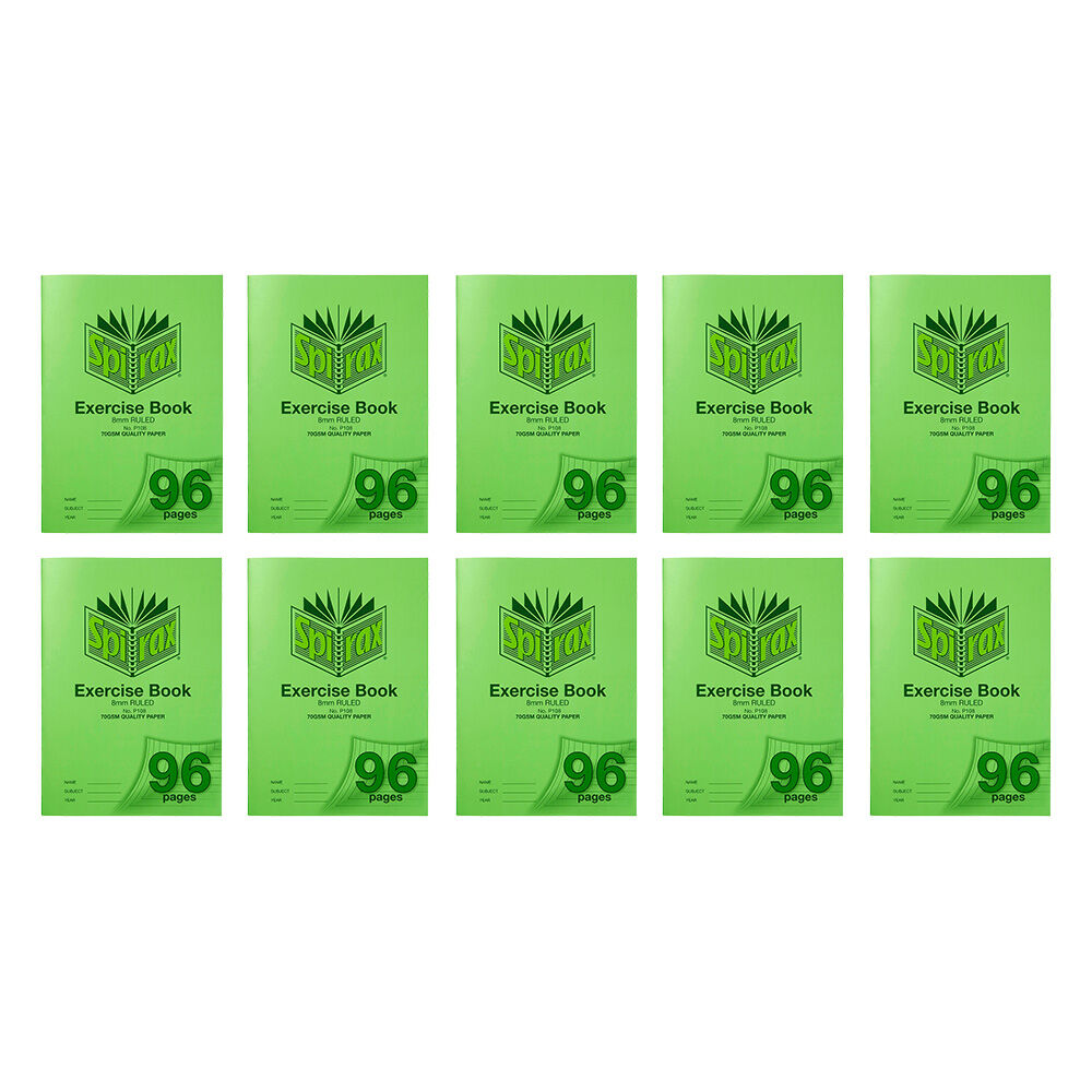 10PK Spirax P108 Exercise Book A4 96 Pages 8mm Ruled Green