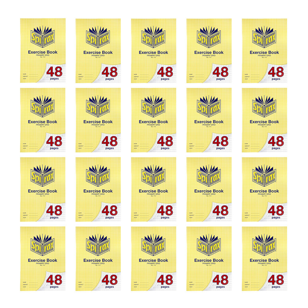 20PK Spirax 114 Exercise Book A4 48 Pages Primary Grid Yellow