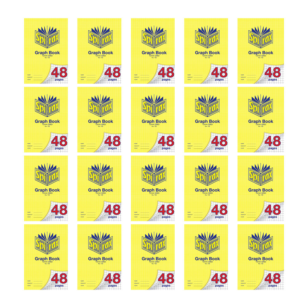 20PK Spirax 130 Graph Book A4 48 Pages 10mm Grid Notebook Yellow