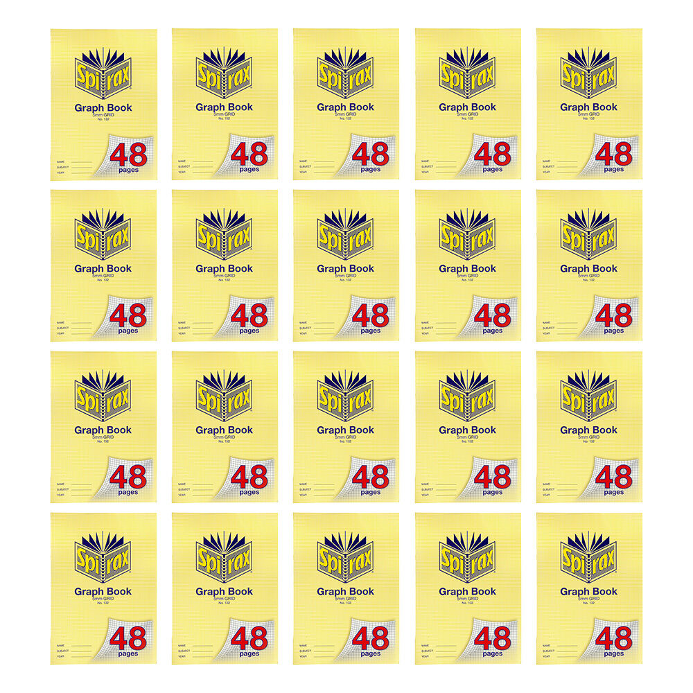 20PK Spirax 132 Graph Book A4 48 Pages 5mm Grid Notebook Yellow