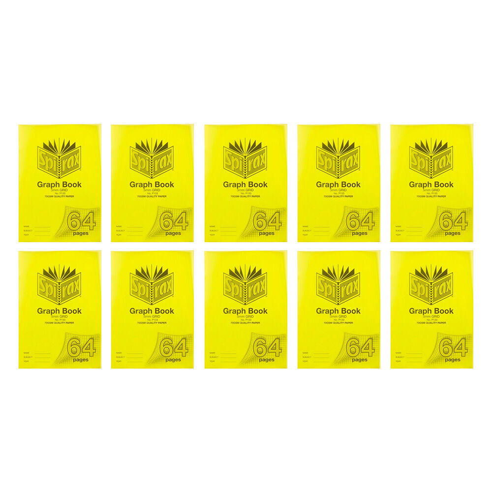10PK Spirax P133 Protective PP Cover Grid Book A4 5mm 64 Pages Yellow