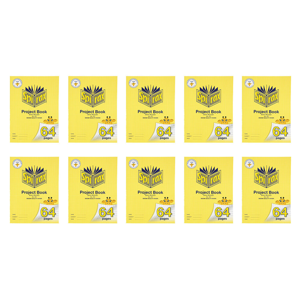 10PK Spirax 321 Super Size Project Book 8mm Ruled 64 Pages Yellow