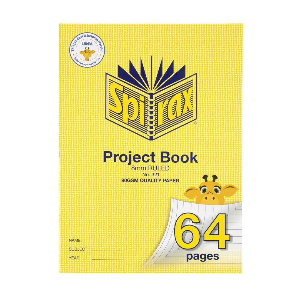 10PK Spirax 321 Super Size Project Book 8mm Ruled 64 Pages Yellow