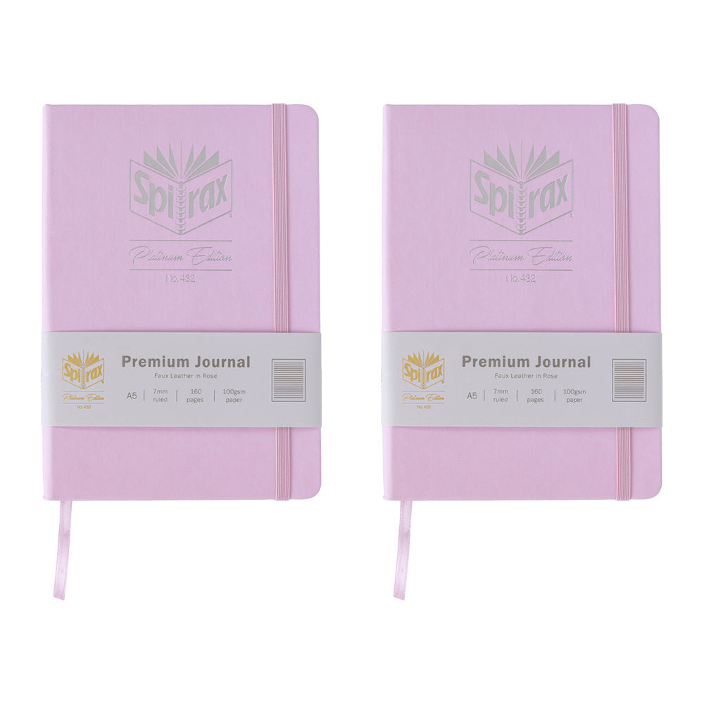 2PK Spirax Platinum Inspo A5 Linen-Look Journal 160 Page Pink