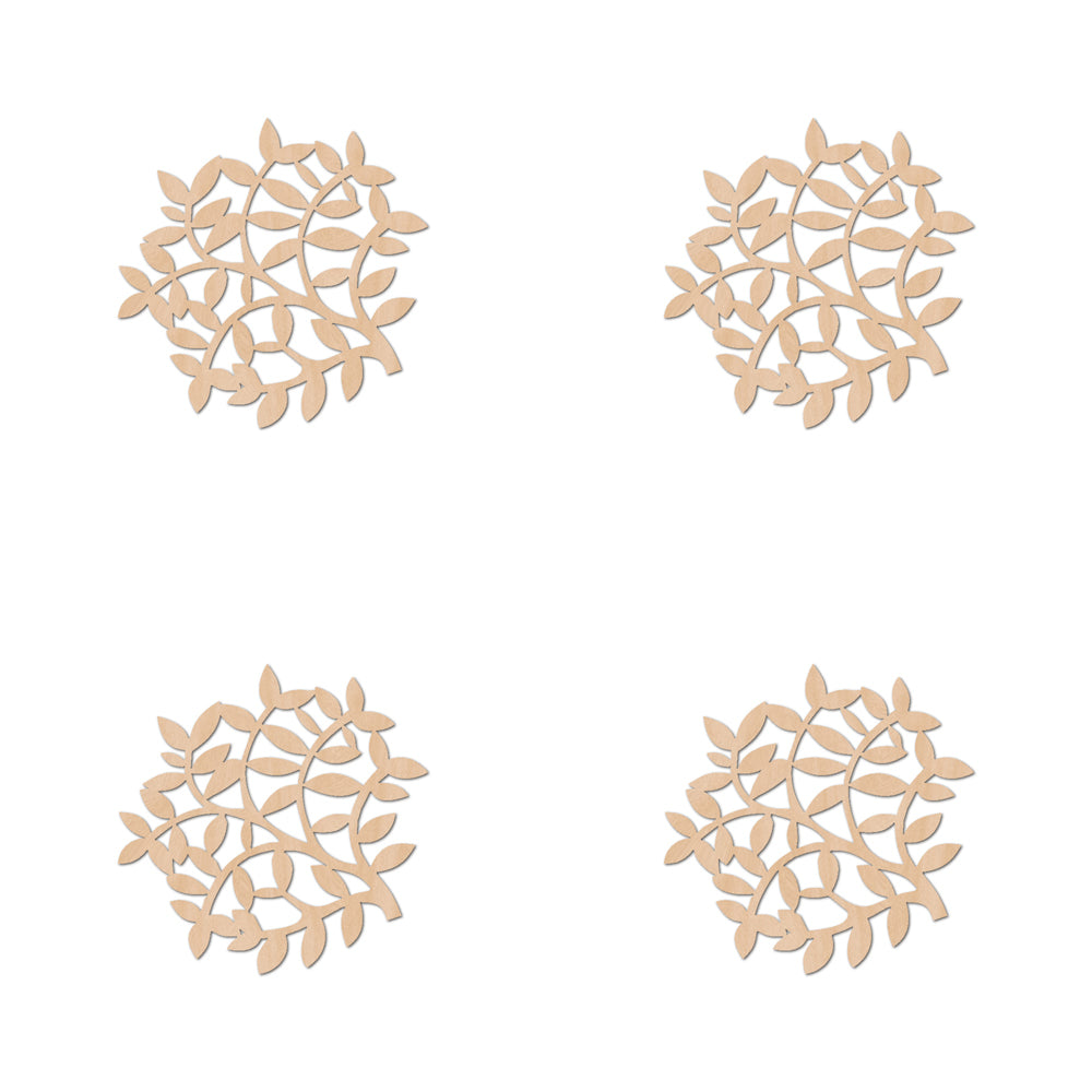 4PK Nord Deco Wooden Coaster Kitchen Decor 10x10cm - Leaves