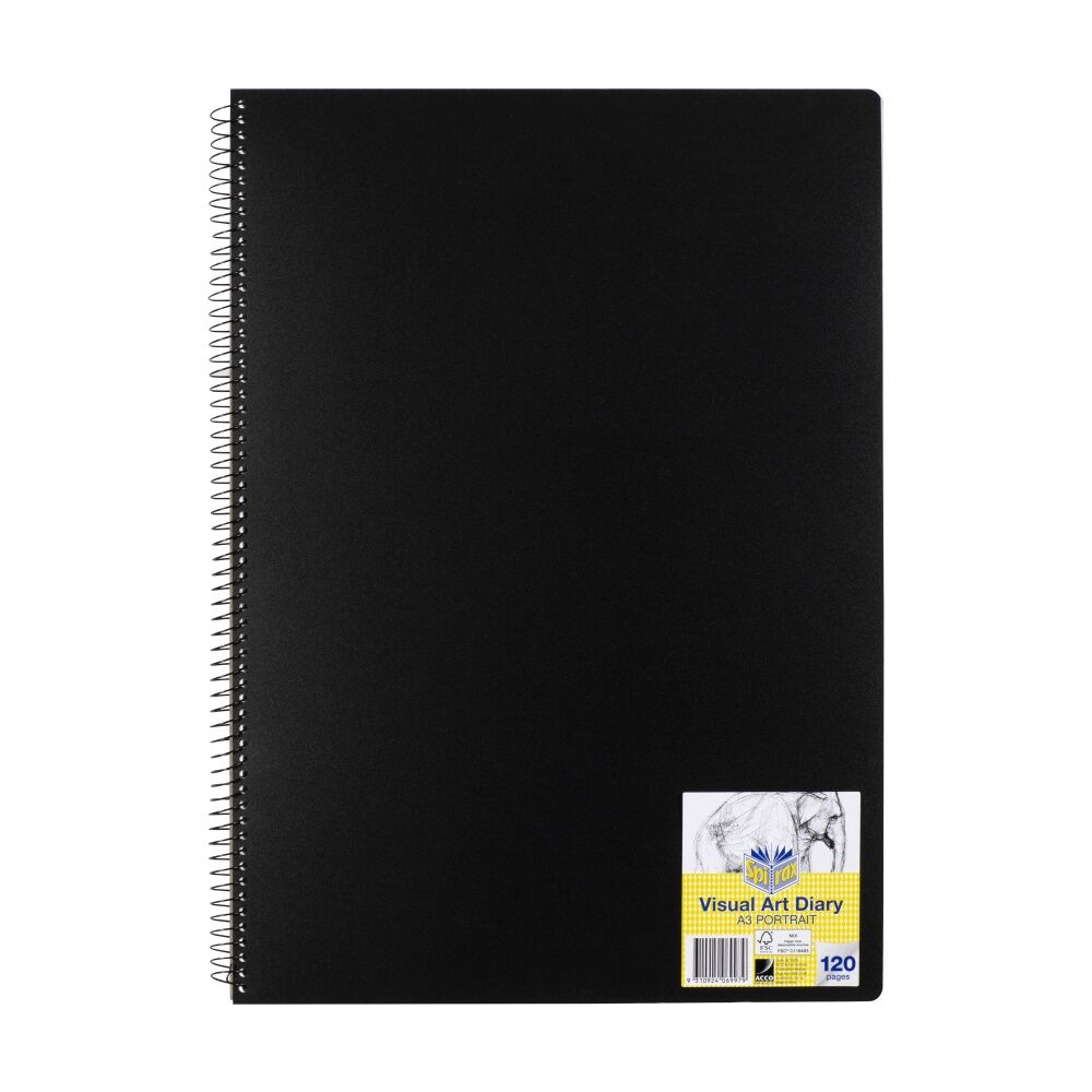 2PK Spirax P703 PP A3 Wire Bound Visual Art Diary 120 Pages Black
