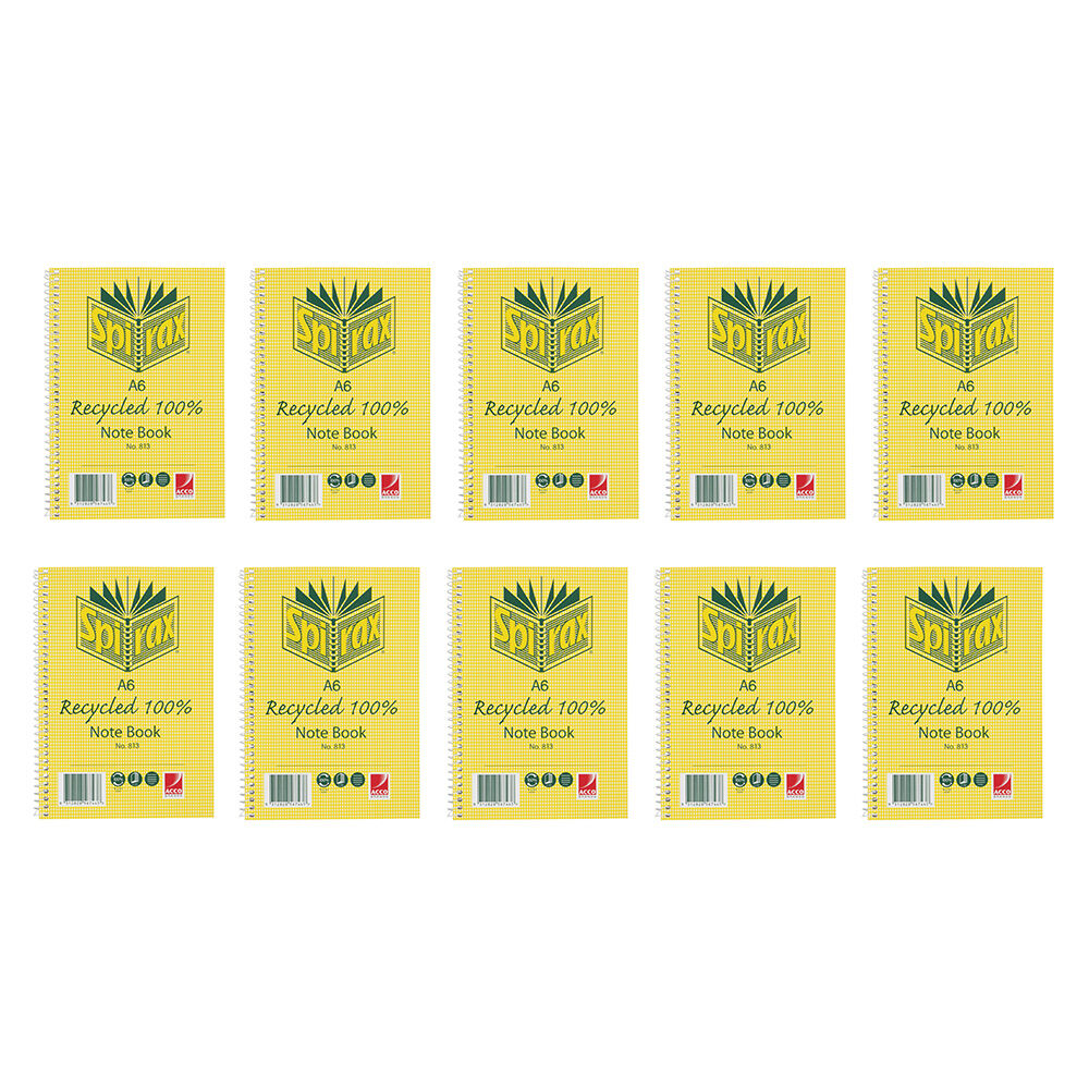 10PK Spirax 813 Recycled Notebook A6 Stationery 100 Pages Yellow