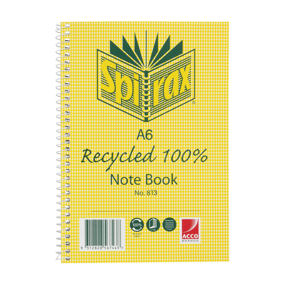 10PK Spirax 813 Recycled Notebook A6 Stationery 100 Pages Yellow