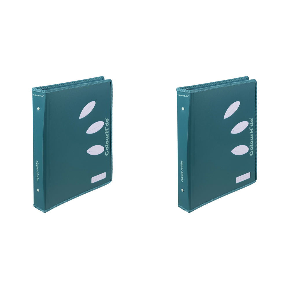 2PK Colourhide 48cm Zipper Binder File/Document Organiser Teal Green