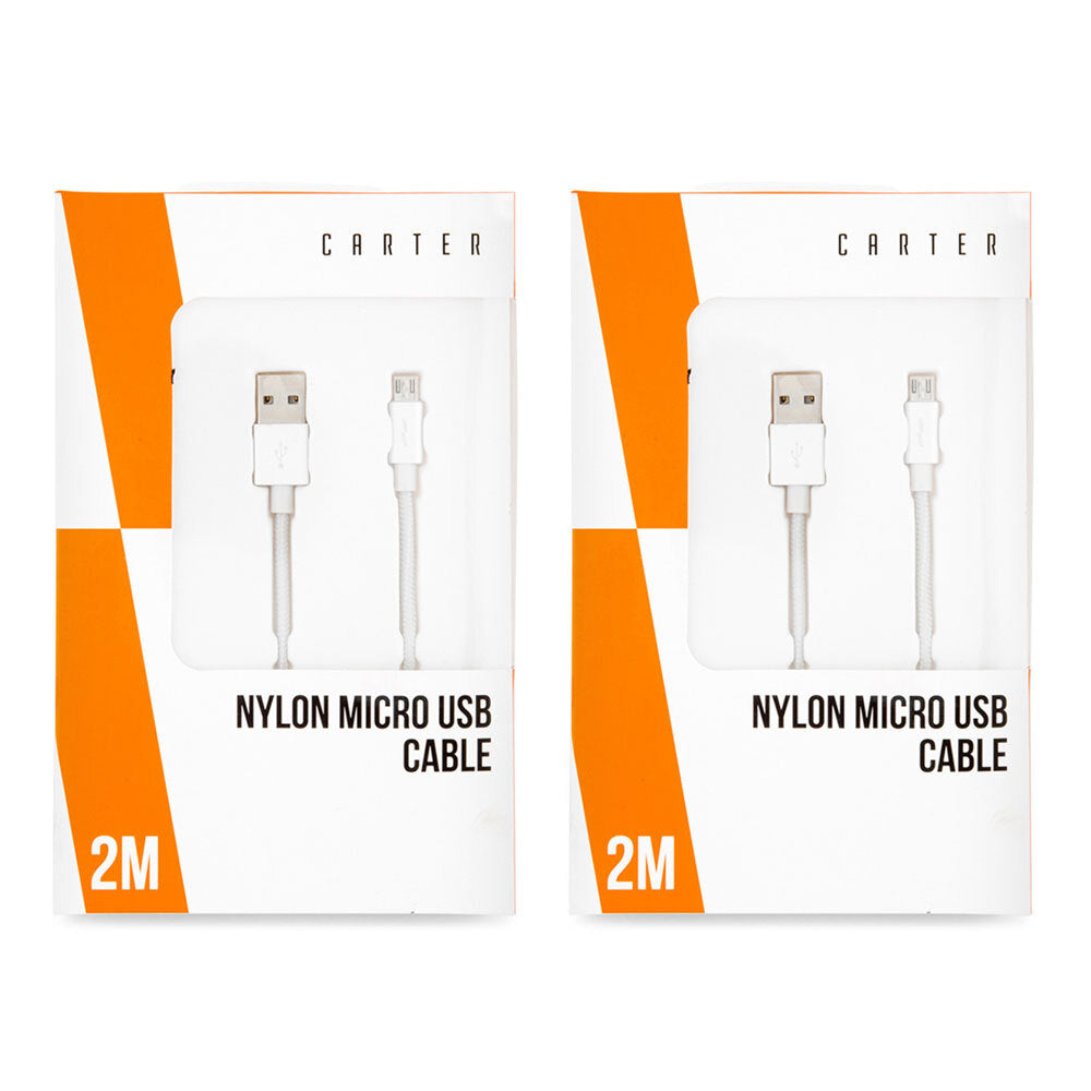 2PK Carter 2m Micro USB To USB Nylon Cable - White