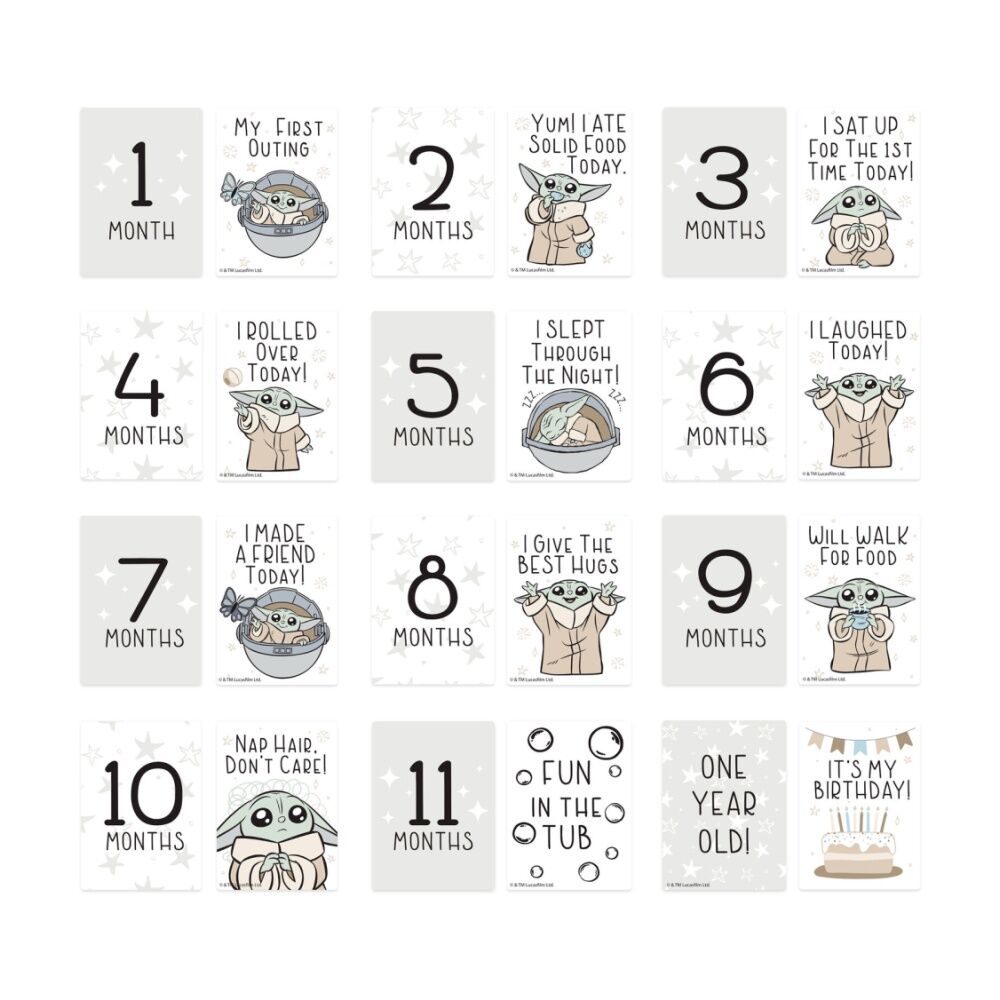12pc Lucas Film Grogu Star Wars Baby Milestone Cards Sage/Tan