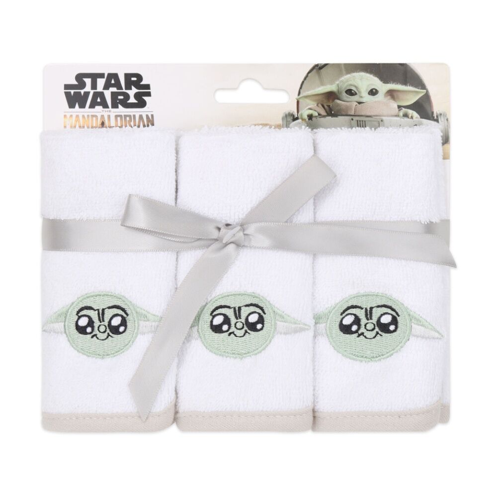 3x 3pc Lucas Film Grogu Star Wars Washcloths 100% Cotton White/Tan