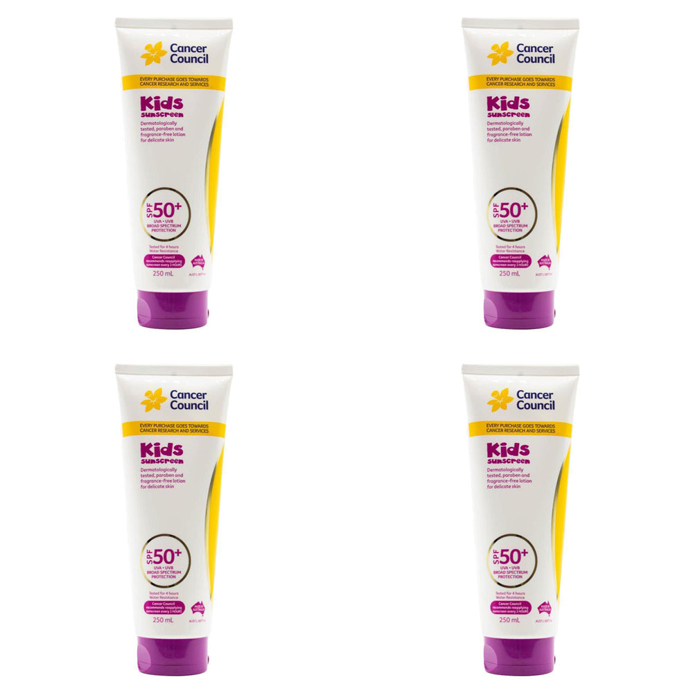 4PK Cancer Council 250ml Kids Sunscreen SPF50+ Body Lotion