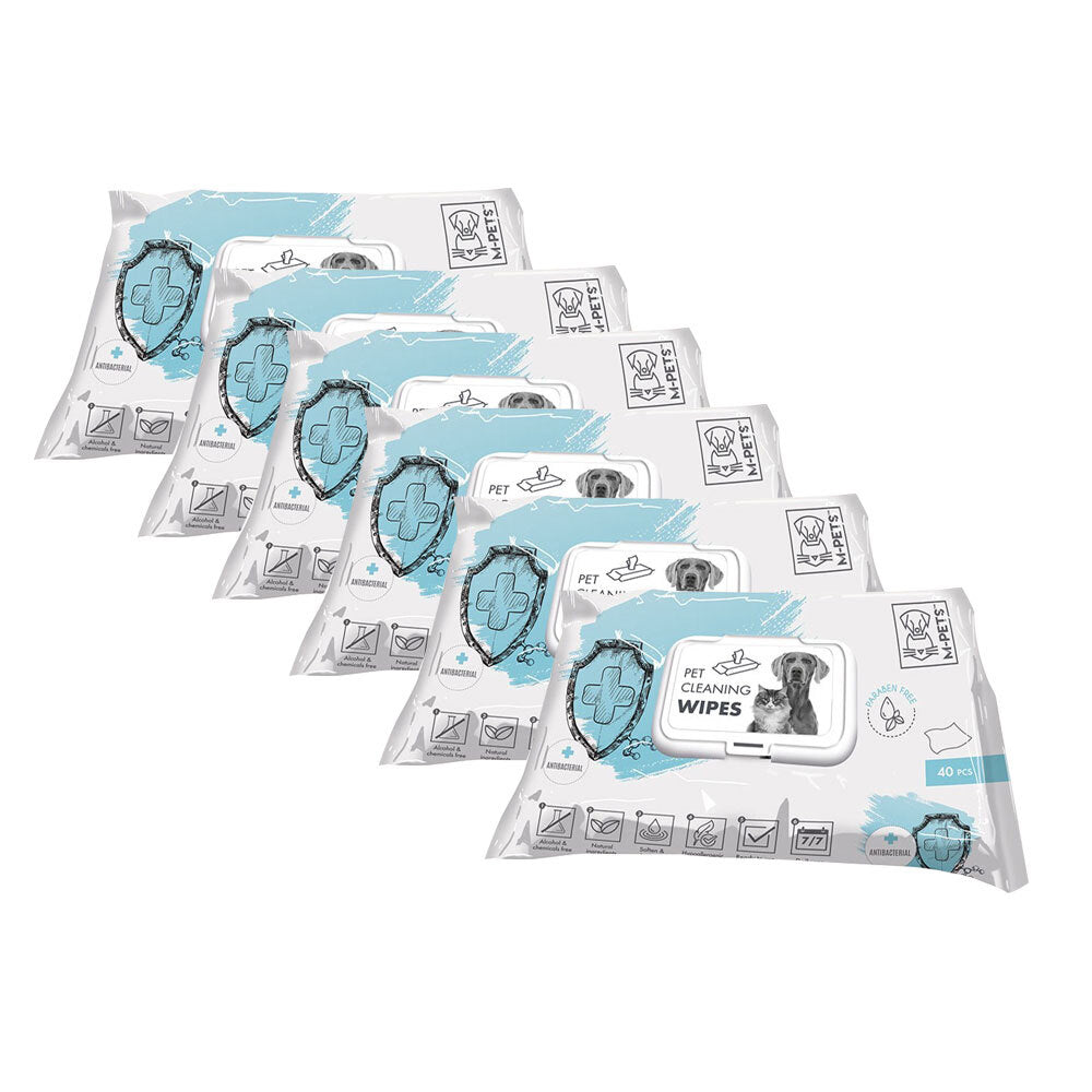 6x 40pc M-Pets 15x20cm Pet Dog/Puppy Cat Care Stain Cleaning Wipes Anti-Bacterial