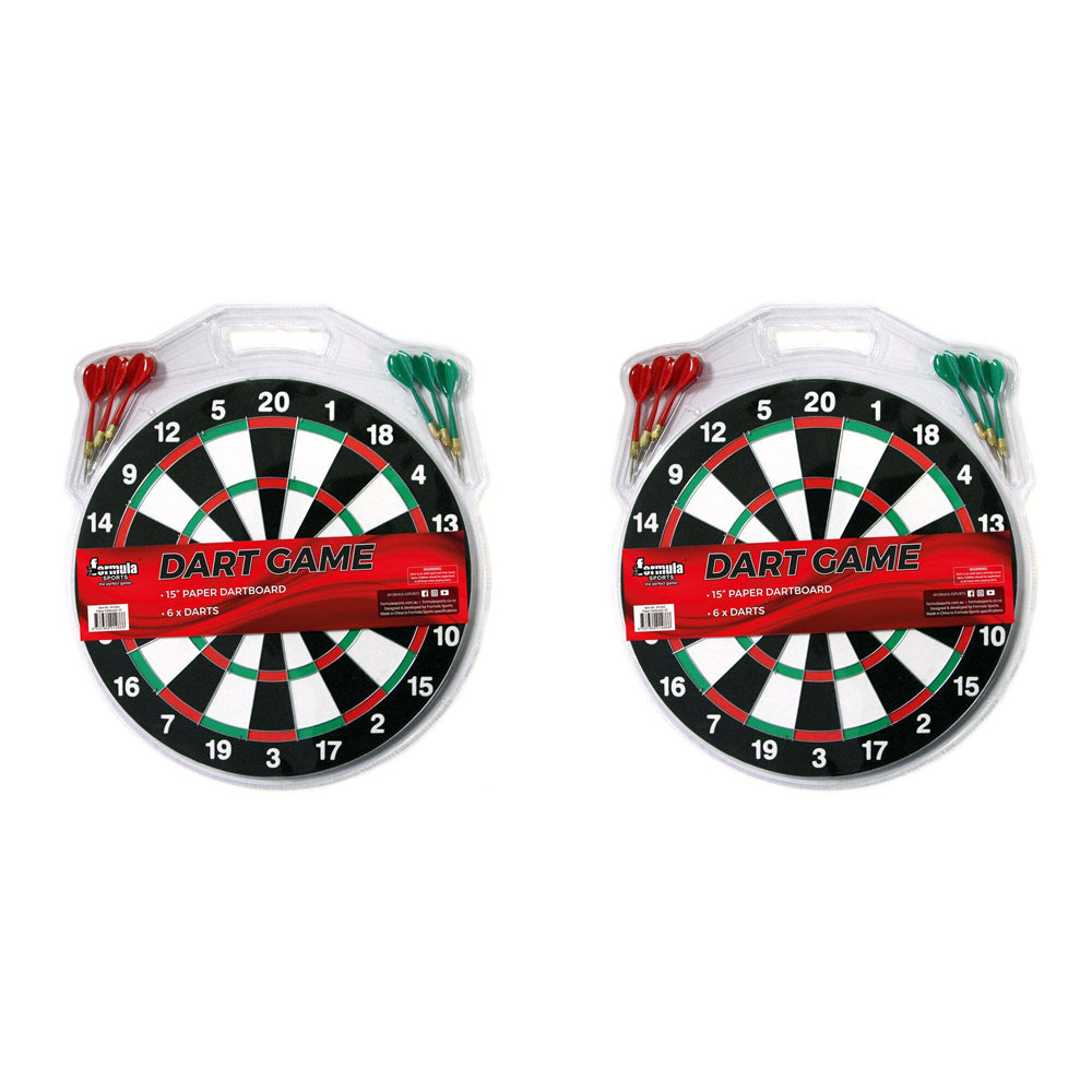 2PK Formula Sports 15'' Dartboard Family Dart Game Set w/ 6-Steel Tip Darts