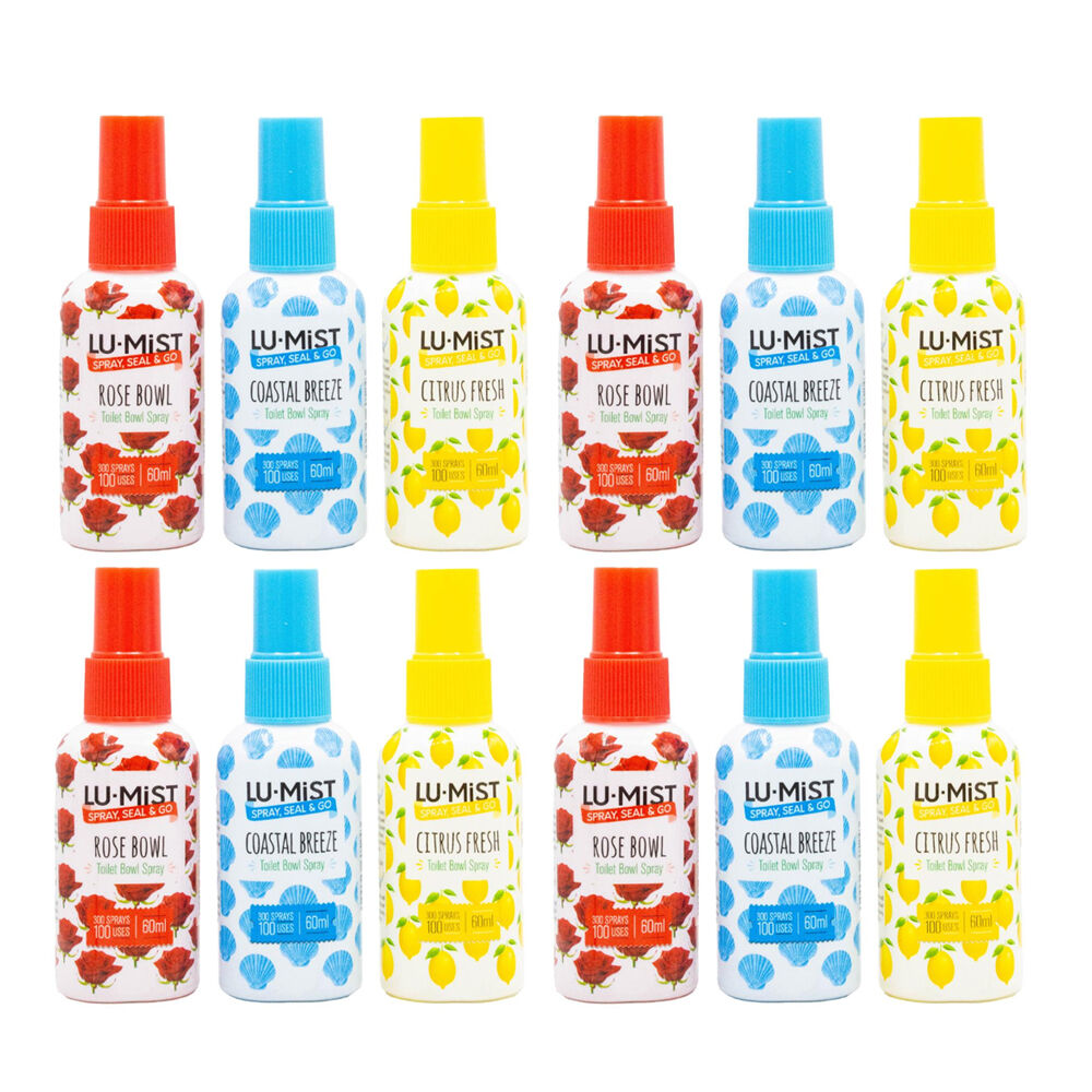12PK Lumist 60ml Toilet Bowl Spray Seal Go Assorted Fragrance Odour Eliminator