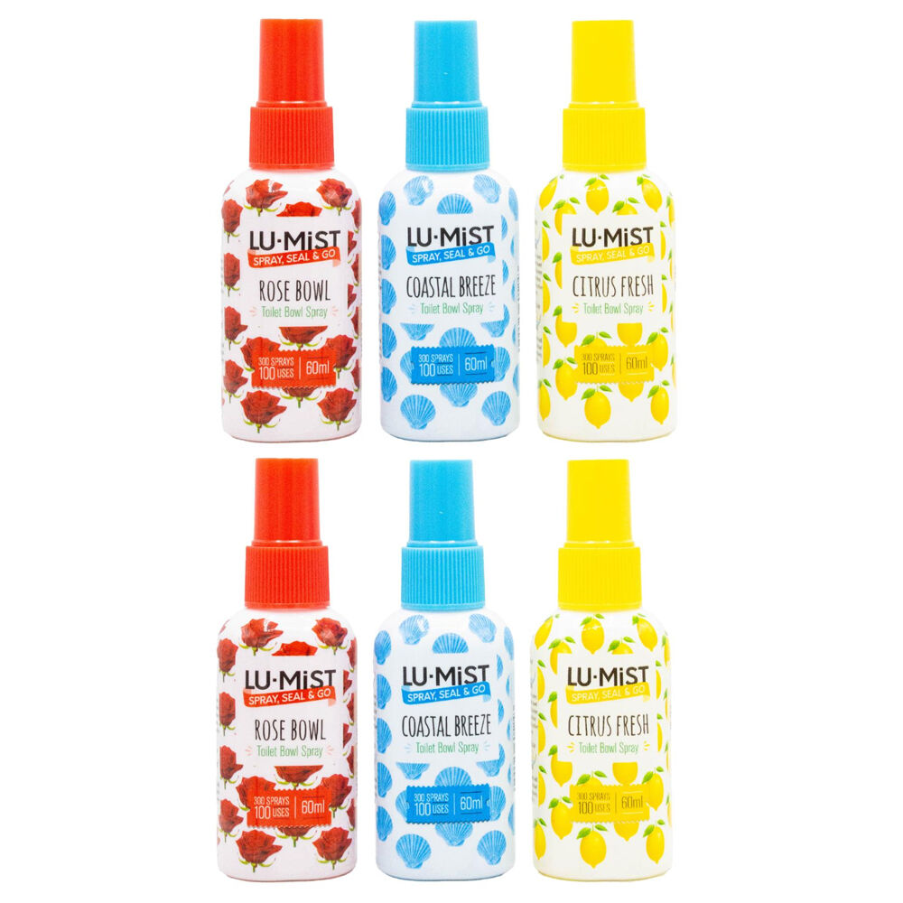 6PK Lumist 60ml Toilet Bowl Spray Seal Go Assorted Fragrance Odour Eliminator