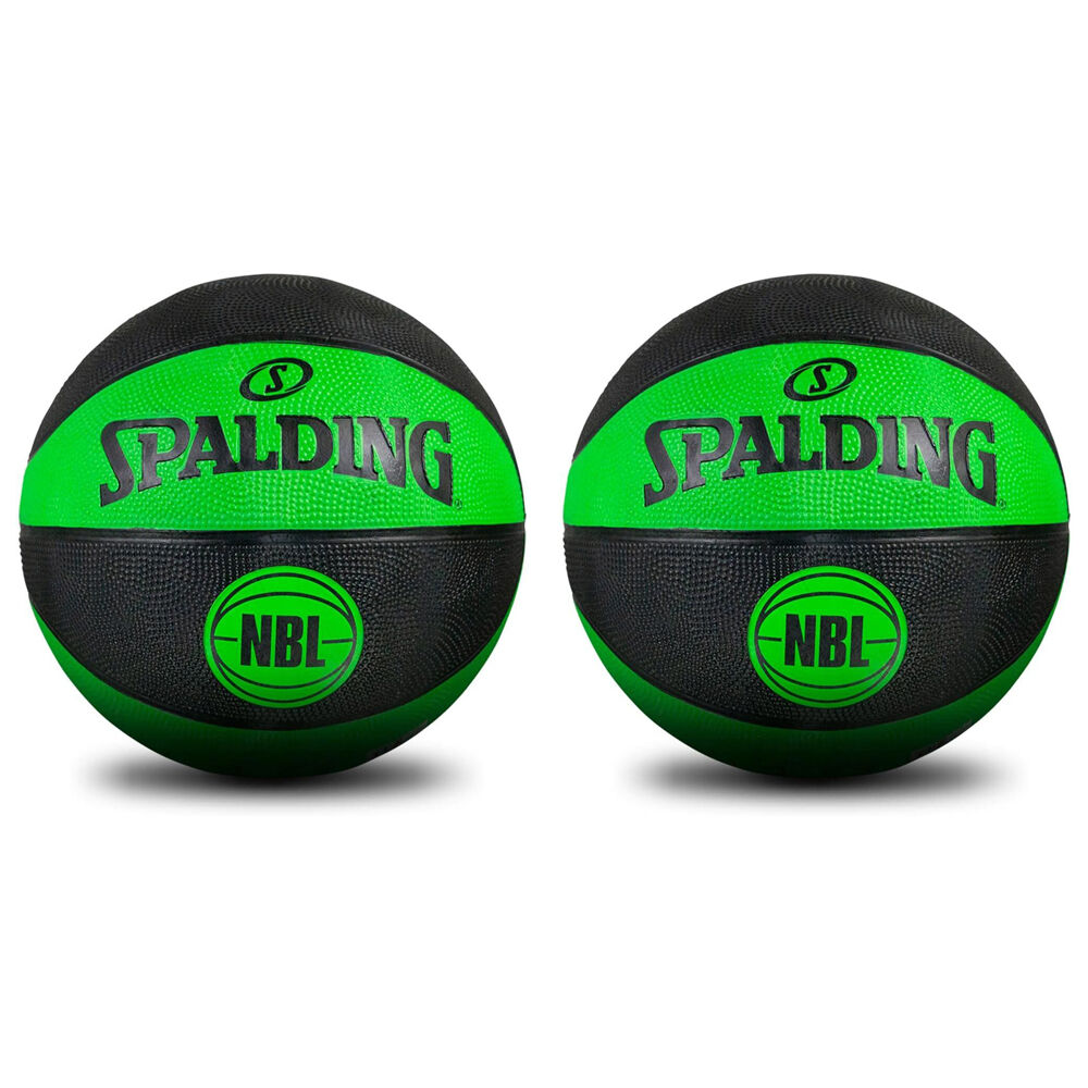 2PK Spalding NBL Coloured Outdoor Play Rubber Basketball Size 6 Green/Black