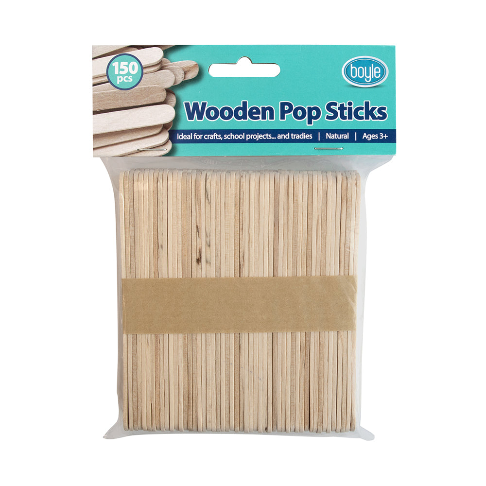 10x 150pc Boyle 13.5cm Craft Wooden Pop Stick Pack - Natural