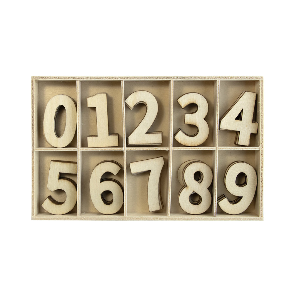 4x 50pc Boyle 14.5cm Plywood Number Set in Tray - Natural