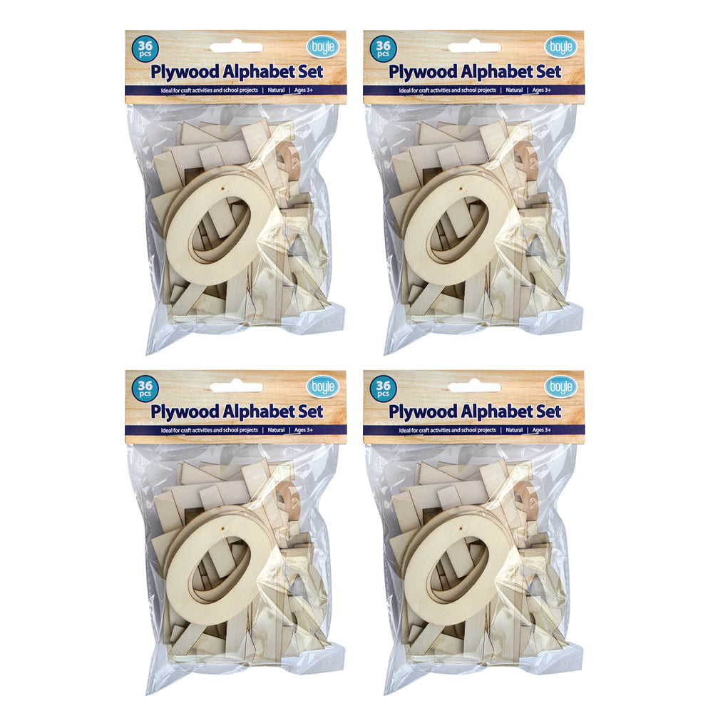 4x 36pc Boyle 7.5cm Plywood Alphabet Letter Set - Natural