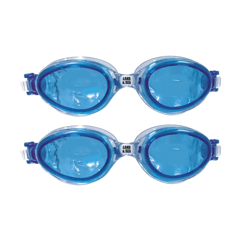 2PK Land & Sea Sports Universal Fit Silicone Anti-Fog Swim Goggles Blue