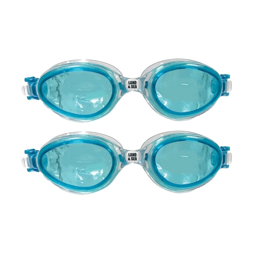 2PK Land & Sea Sports Universal Fit Silicone Anti-Fog Swim Goggles Aqua