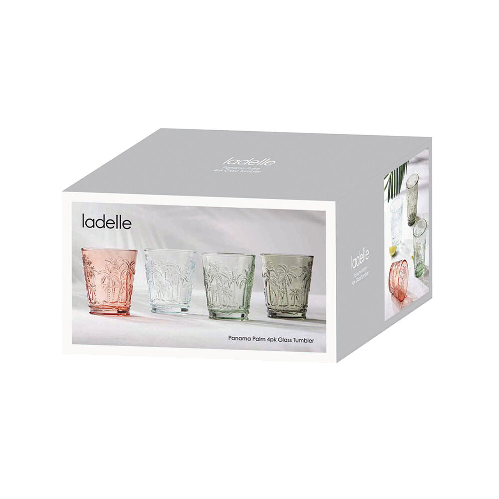 4pc Ladelle Panama Palm Drinking Glass Tumbler Set Reusable Beverage Cup
