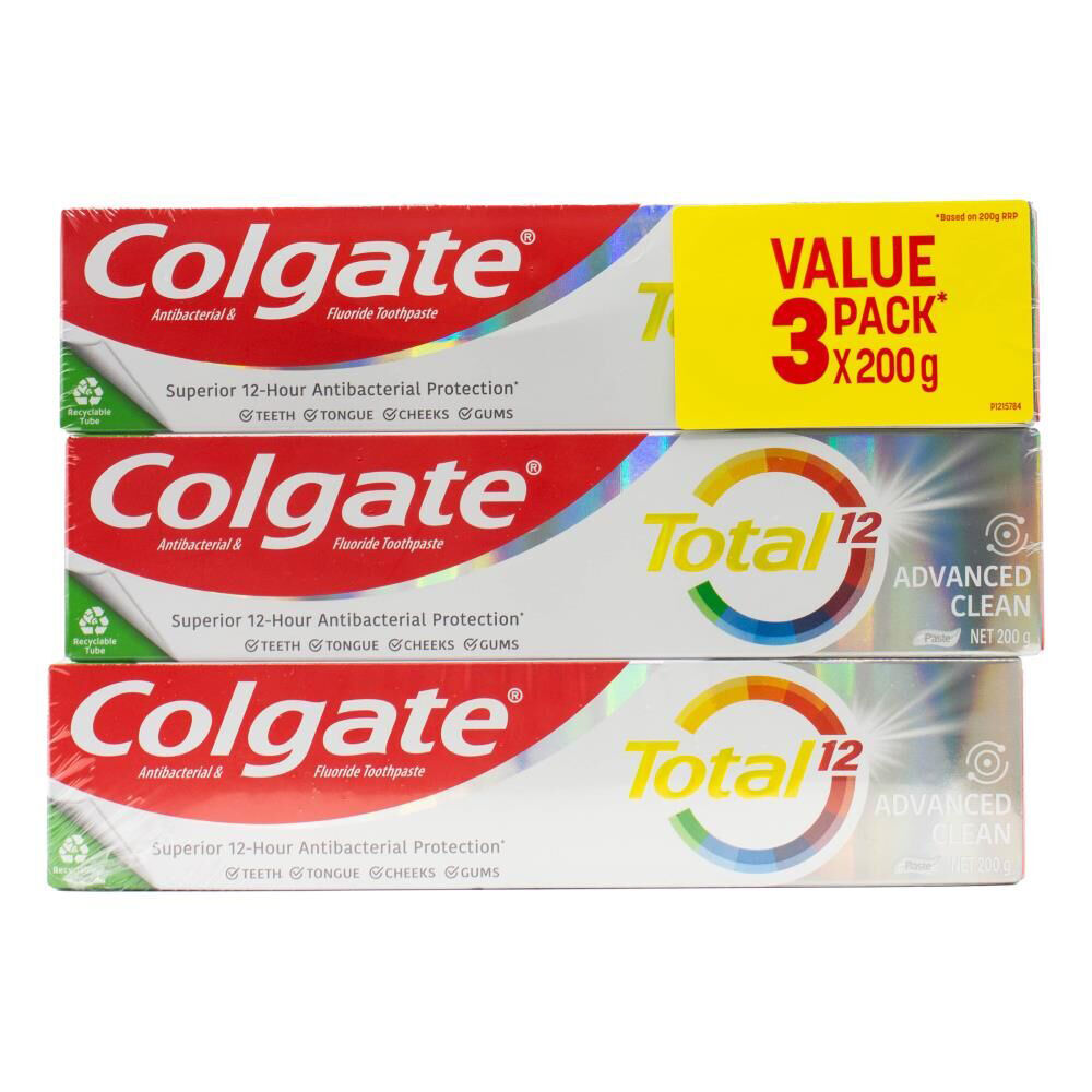 2x 3pc Colgate 200g Toothpaste Total 12 Advanced Clean