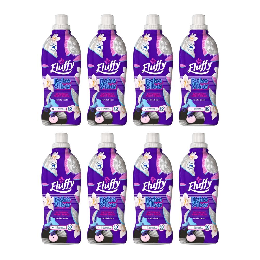 8PK Fluffy Concentrated Fabric Conditioner Retro Vibes 1L Vanilla Beats